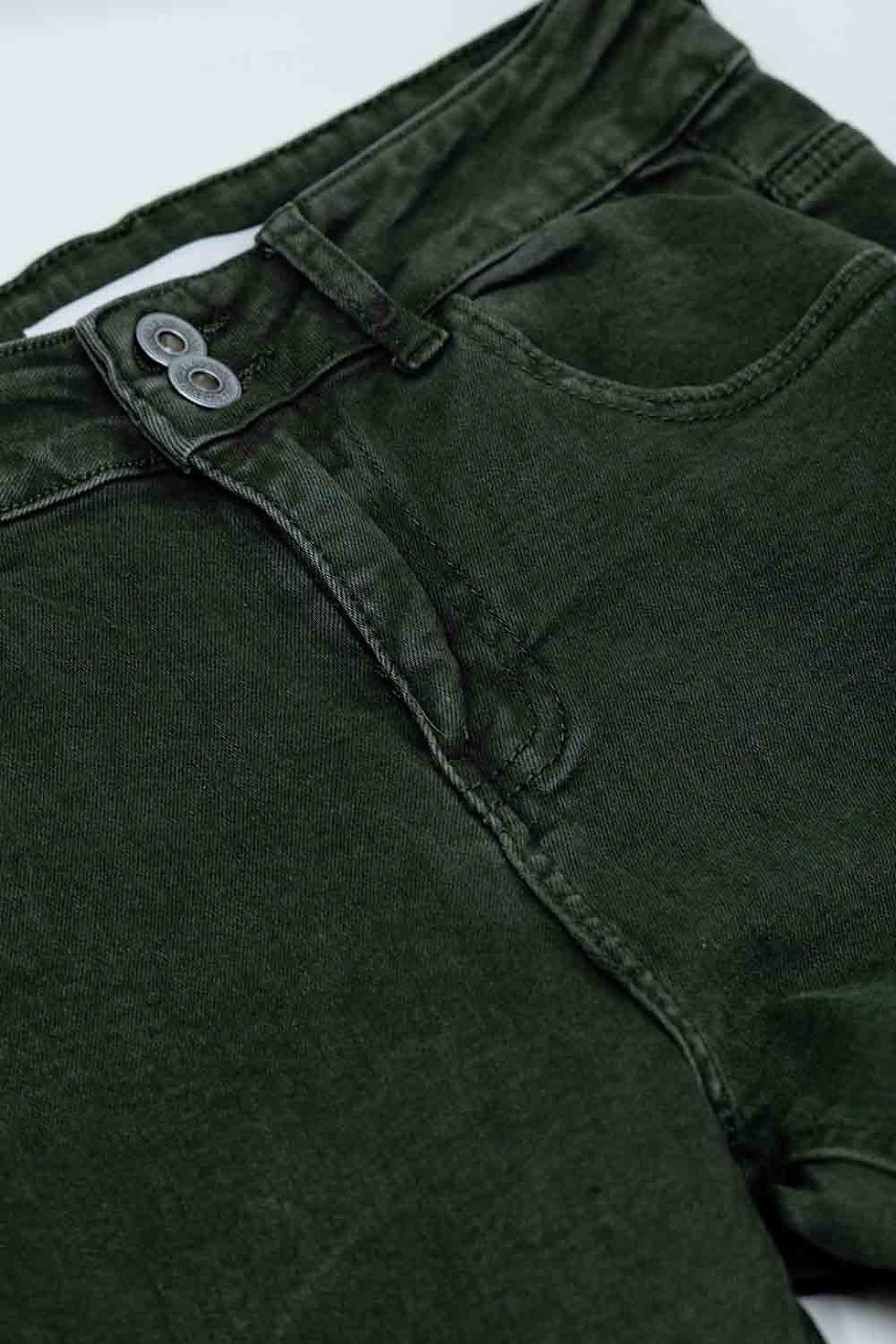 縮圖：Skinny Flared Jeans With Double Button Detail in Khaki