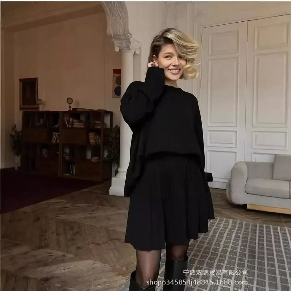 Miniature : Cozy Knit O-Neck Sweater & Pleated Skirt Set