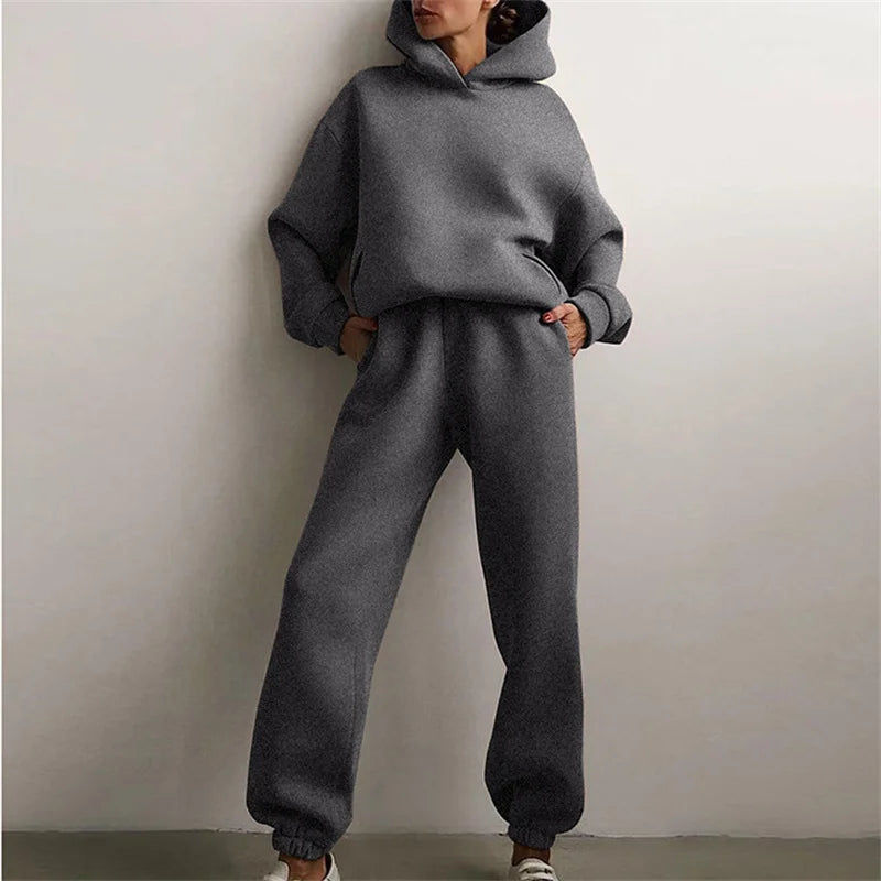 縮圖：Warm Hoodie Sweatshirt Two Pieces Oversized