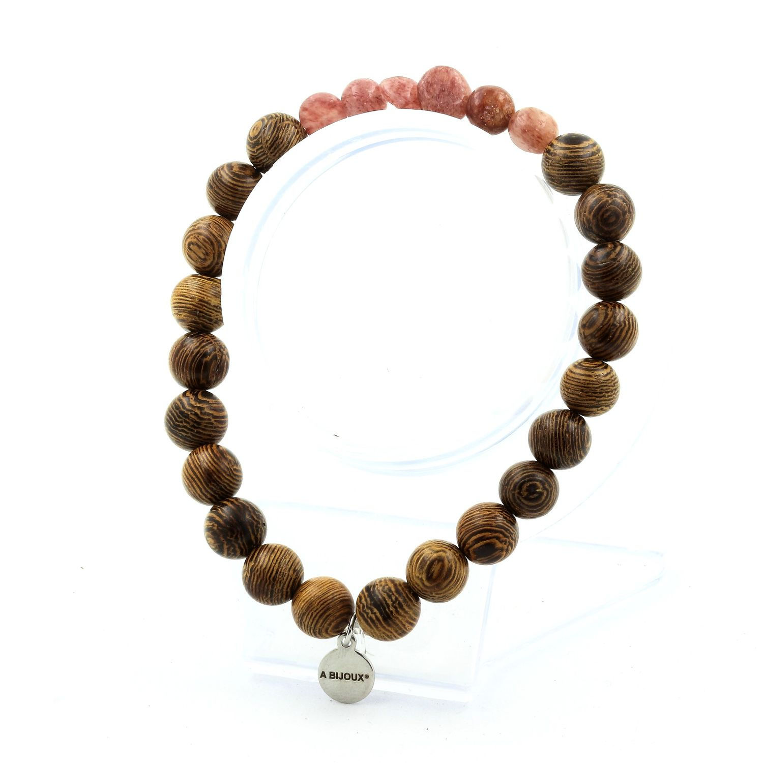 Ruby from Brazil + wood 8 mm beads Bracelet. Made in France