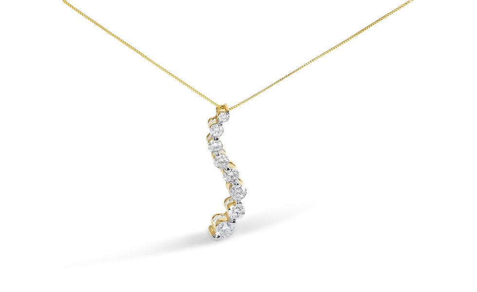 14k Yellow Gold 3.0 Cttw Baguette Round-Cut Diamond Journey Necklace
