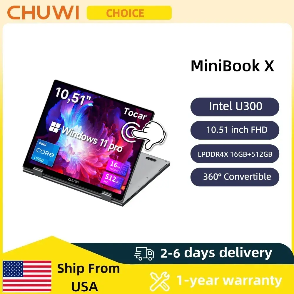 CHUWI MiniBook X Touch Screen Tablet Laptop 2-In-1 Intel U300 16GB LPDDR5 512G