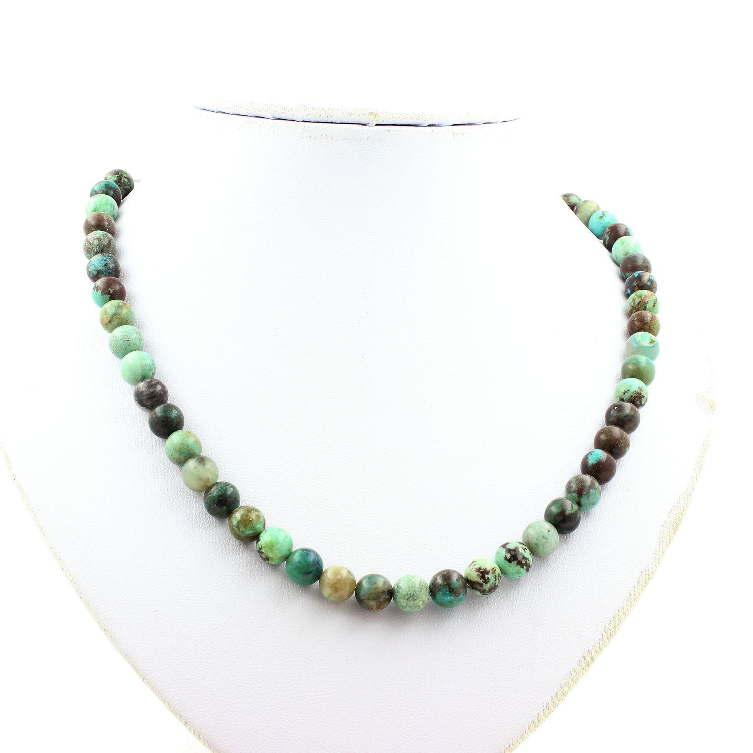 Chrysocolla from Namibia 7A Quality 8 mm bead necklace stainless steel chain