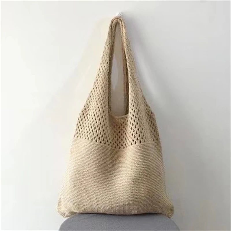 縮圖：Crochet Tote Bag - Handwoven Hollow Knit Handbag for Women