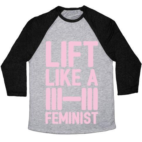 Lift Like a Feminist White Print Unisex Tri-Blend Baseball Tee