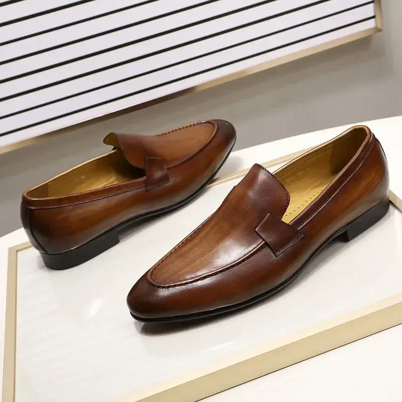 Thumbnail: Men's Genuine Leather Loafers Slip-On Sheepskin Insole Casual Dress Shoes