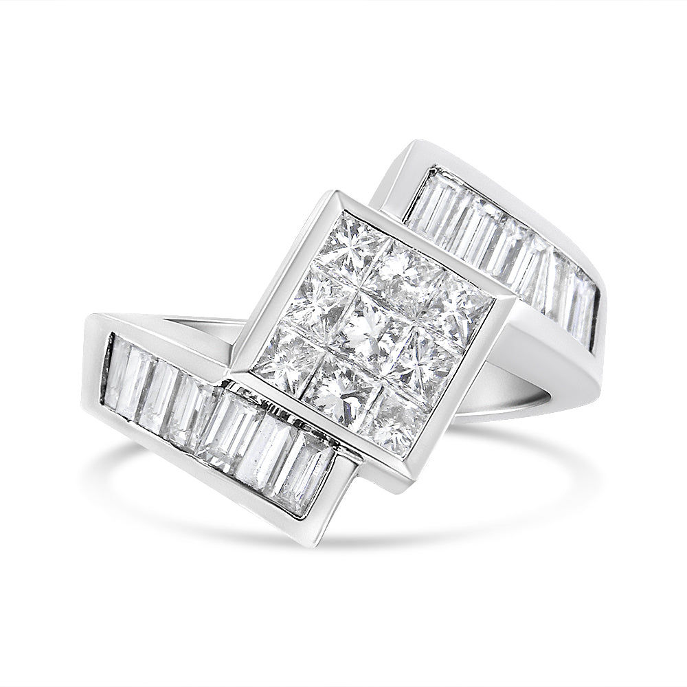 14K White Gold 2 1/5 Cttw set Baguette Diamond Ring