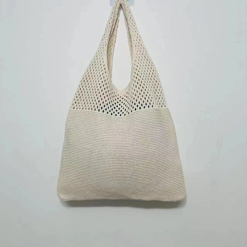 縮圖：Crochet Tote Bag - Handwoven Hollow Knit Handbag for Women