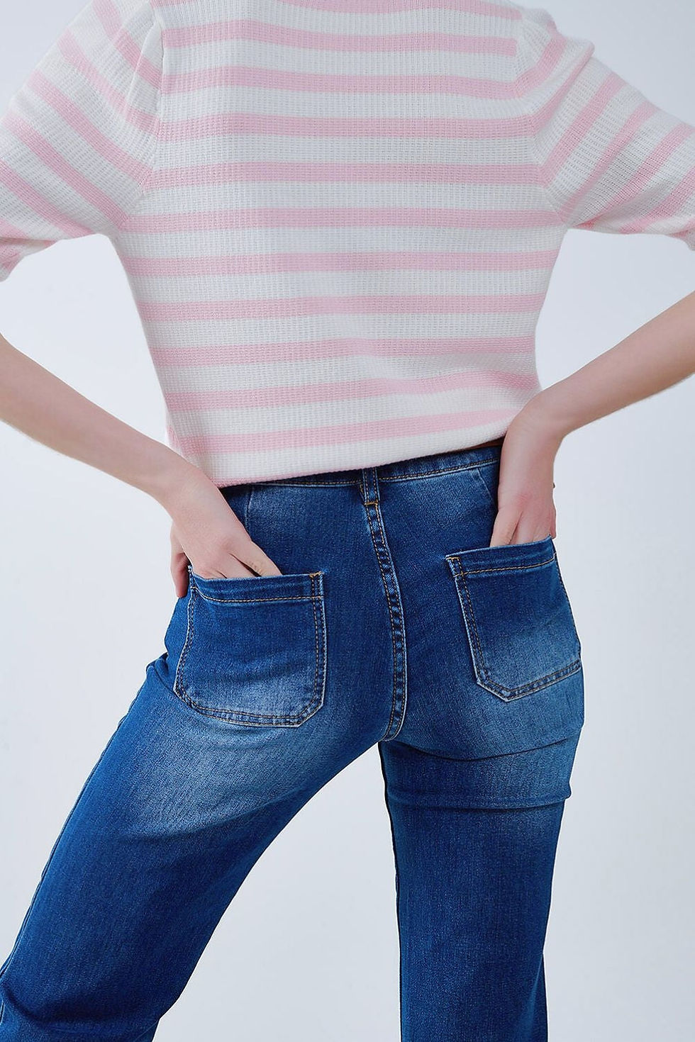 Thumbnail: Dark Blue Flared Jeans With Front Pockets