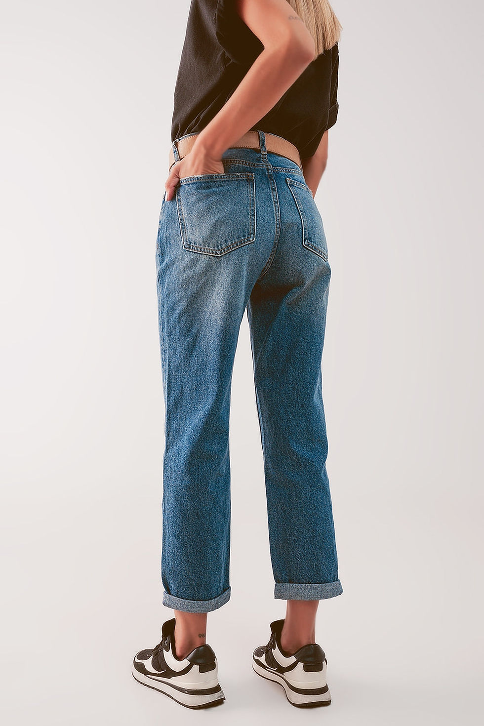 縮圖：High Waist Jean With Thigh Slash in Midblue