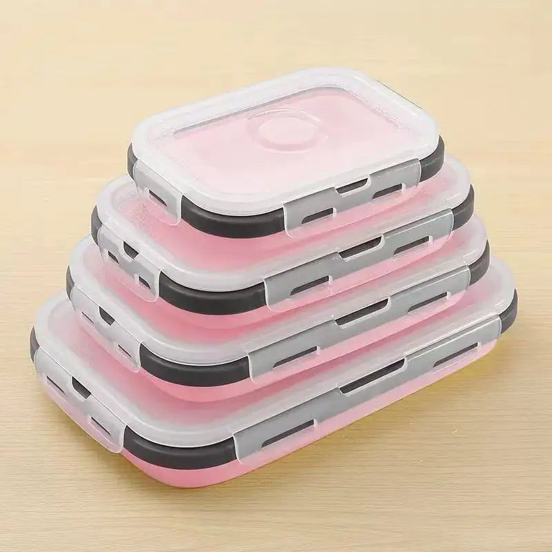 縮圖：4 Pack Silicon Lunch Box Flat Stacks Collapsible Food Storage Containers With Li
