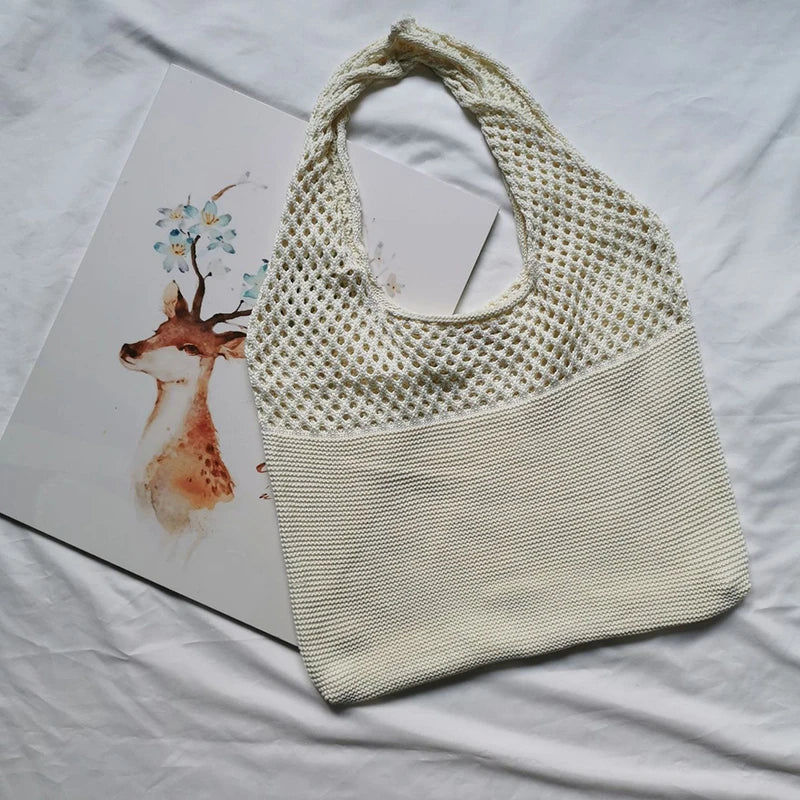縮圖：Crochet Tote Bag - Handwoven Hollow Knit Handbag for Women