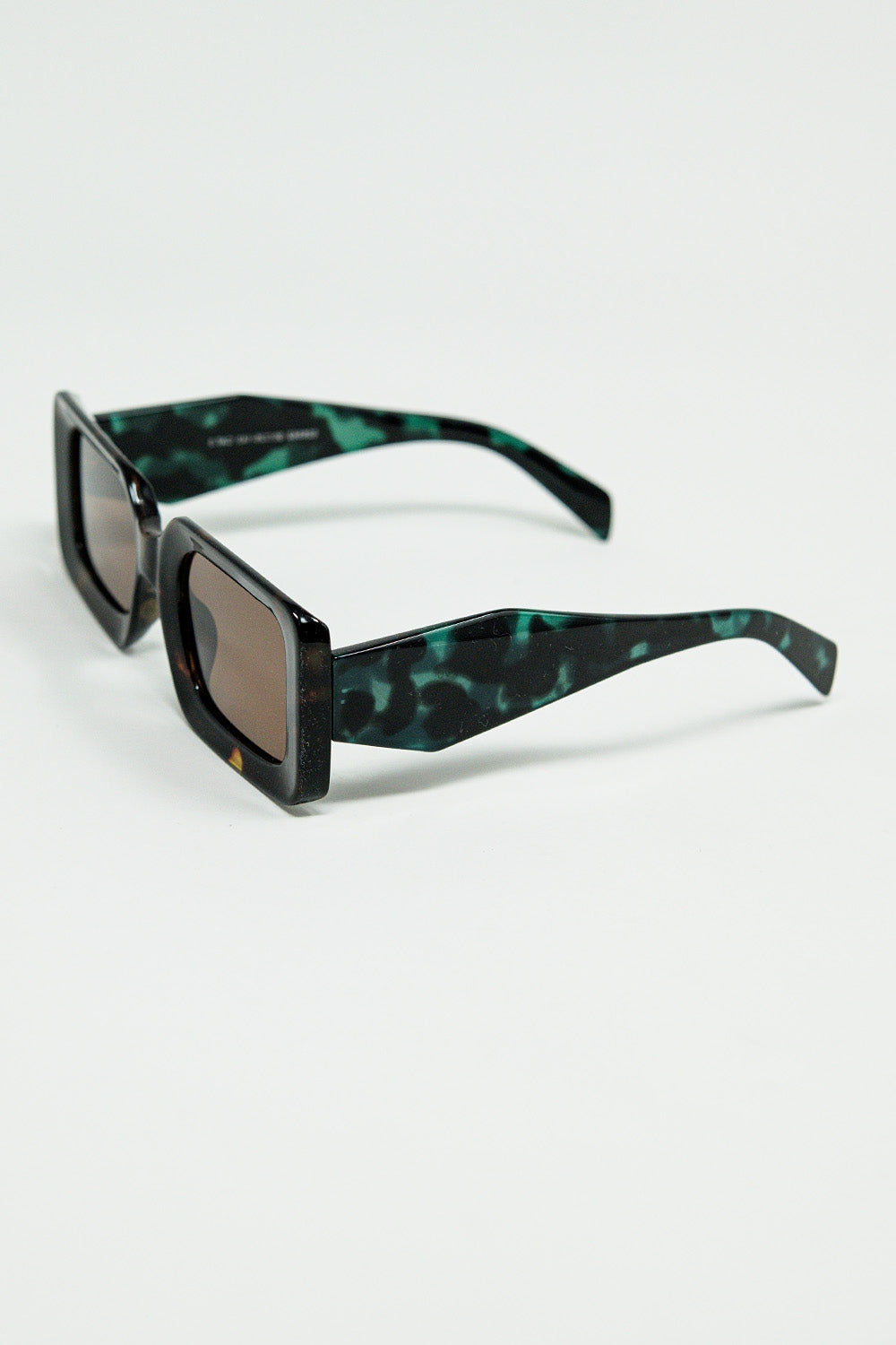 Brown Square Sunglasses With Green Animal Print on the Side
