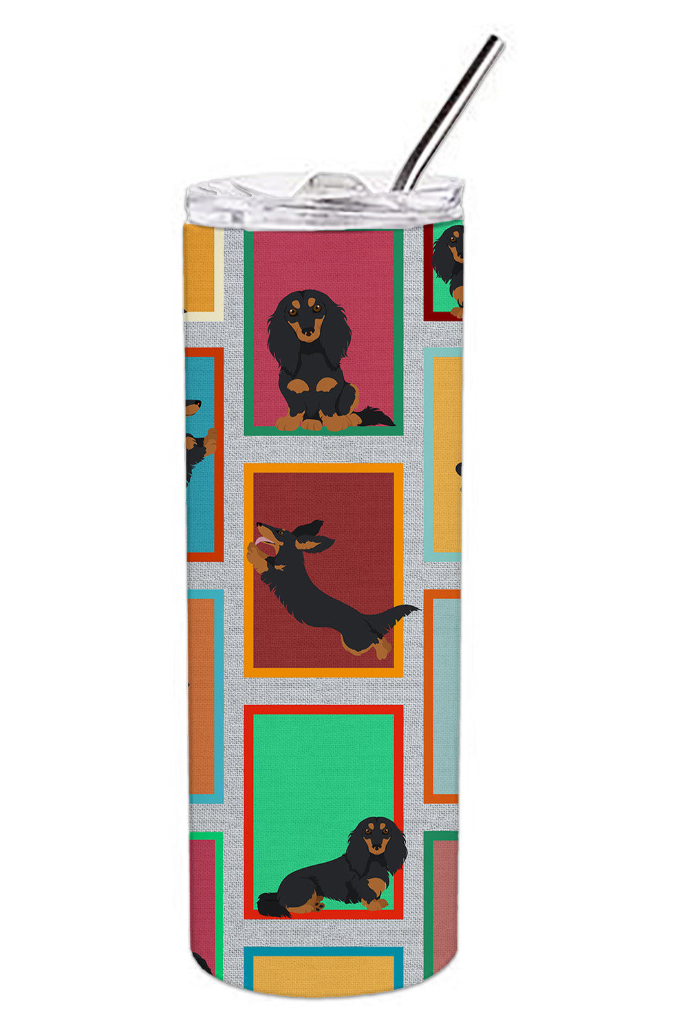 Lots of Longhaired Black Tan Dachshund Stainless Steel Skinny Tumbler