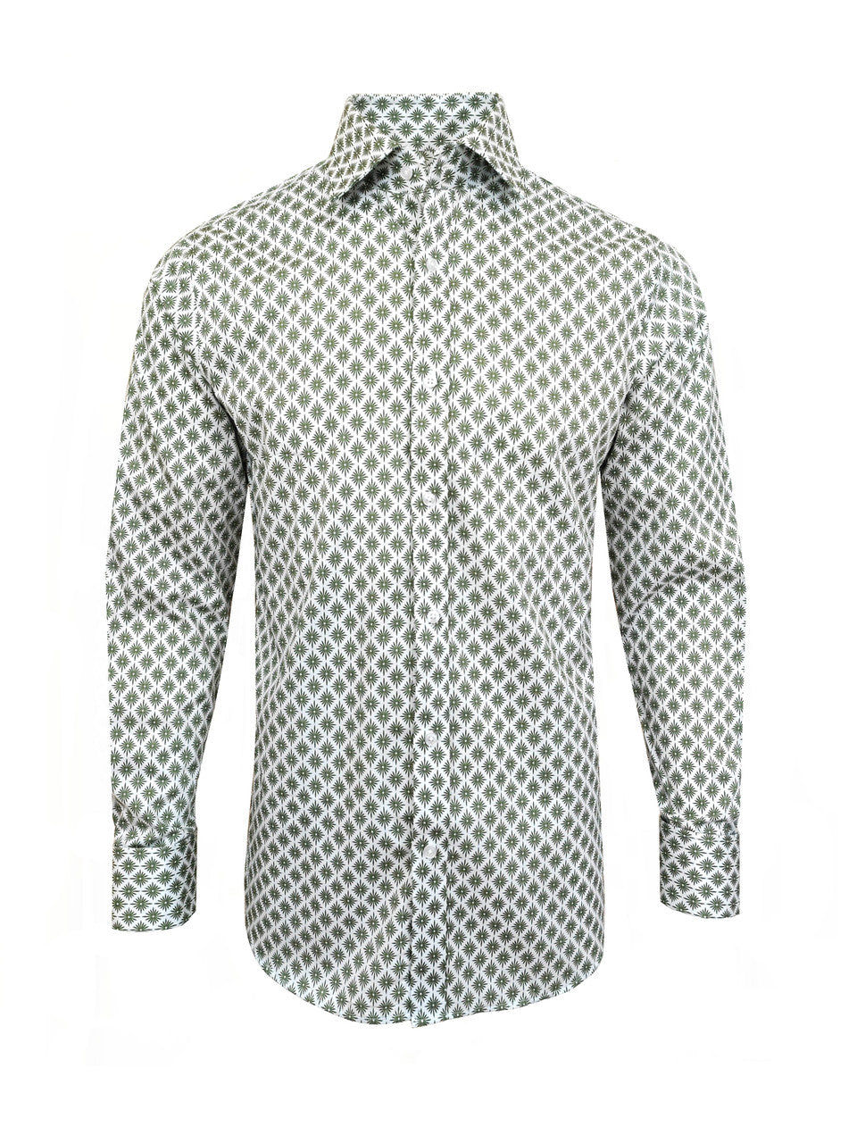 Green Palm Print Slim Fit Shirt