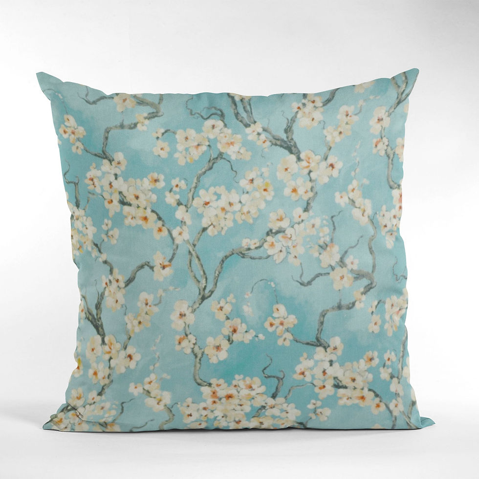 Garden Cherry Blossoms Printed on a Linen Looking Polyester. Luxury Throw Pillow