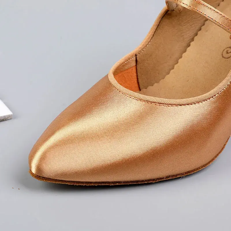 Miniature : Women Ballroom Dance Shoes Rhinestone BD137 MOON Tan Satin High Heel Ladies