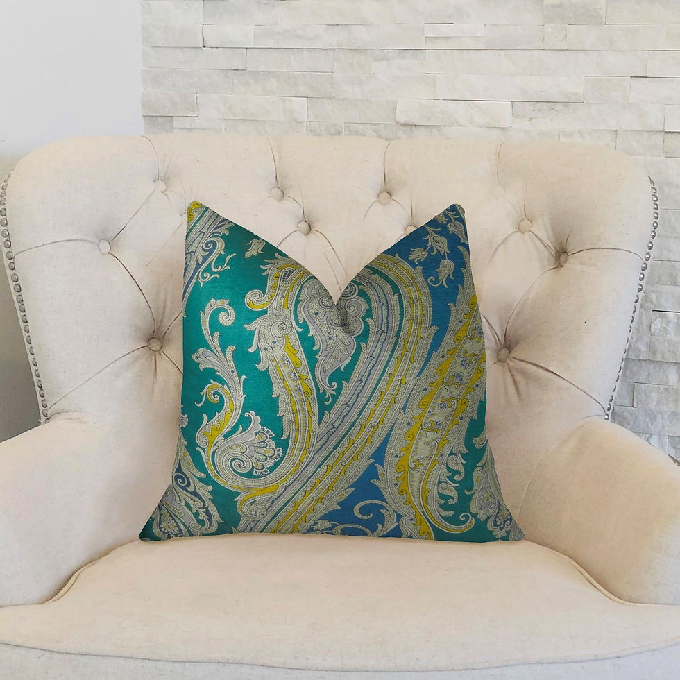 Miniature : Annalise Blue Yellow and Green Handmade Luxury Pillow
