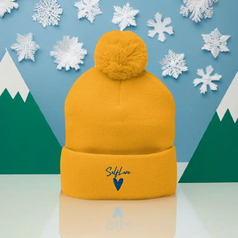Thumbnail: Self Love - Pom-Pom Beanie - Winter Beanie With Embroidery