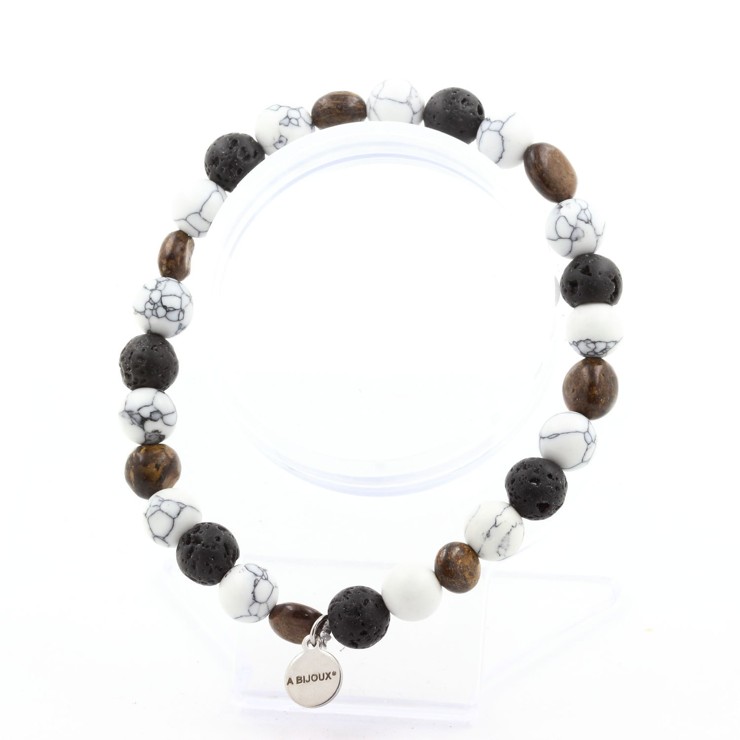 Bronzite from Brazil + Lava + Howlite 8 mm beads Bracelet. Made in France