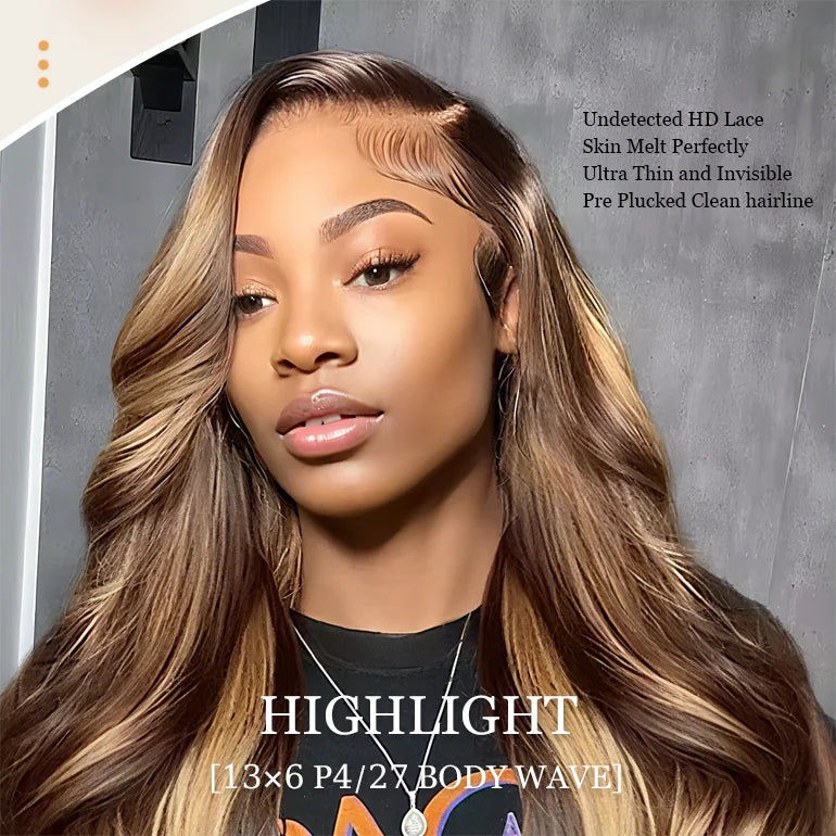 Thumbnail: 13x6 Lace Frontal Wig body Wave 36 Inch 220% Density P4/27 Highlight HD Transpar