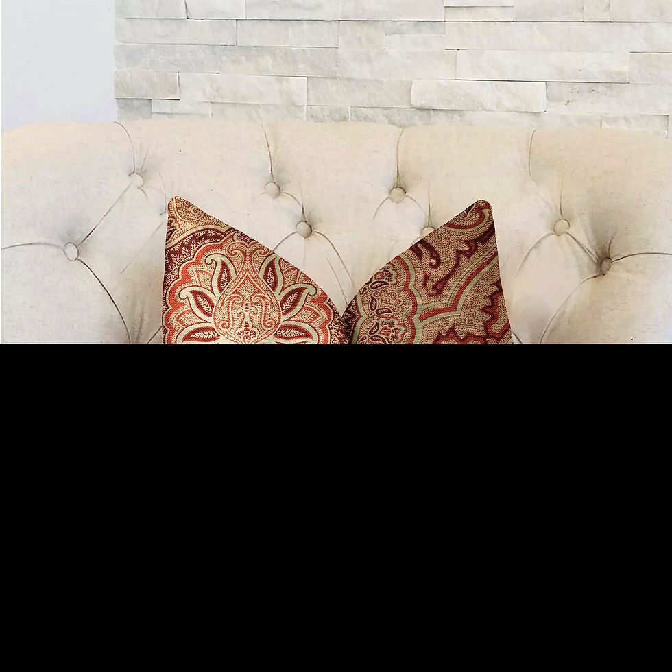 Thumbnail: Enchanted Prairie Red and Beige Luxury Throw Pillow