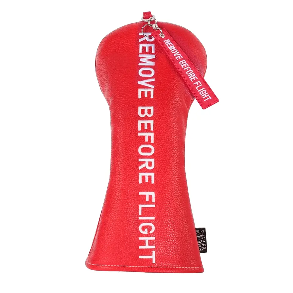 Thumbnail: Red Soft PU Synthetic Leather Remove Before Flight Embroidery Golf Headcover