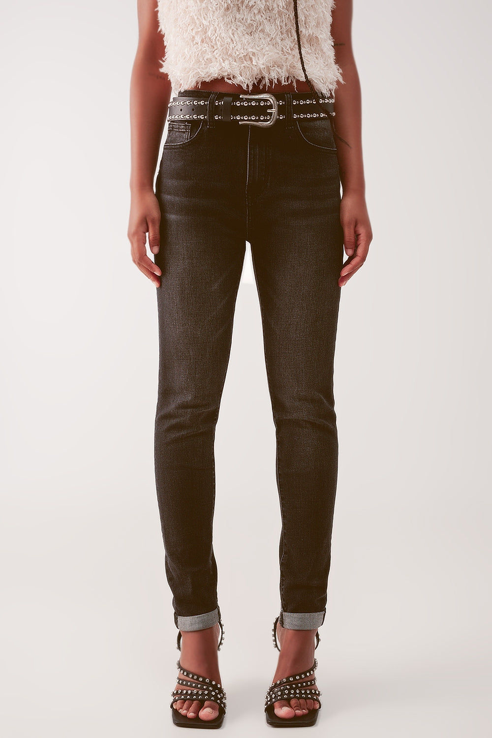 Super High Waist Skinny Jeans in Washed Black