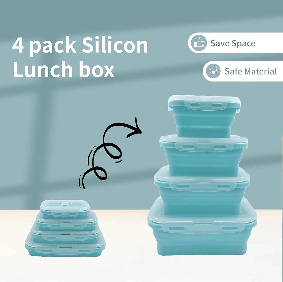 縮圖：4 Pack Silicon Lunch Box Flat Stacks Collapsible Food Storage Containers With Li