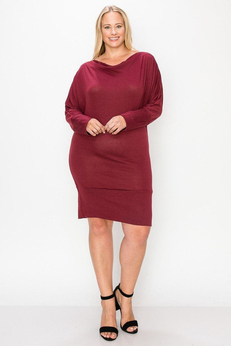 Thumbnail: Delightful Draped Basic Midi Dress (Burgundy)