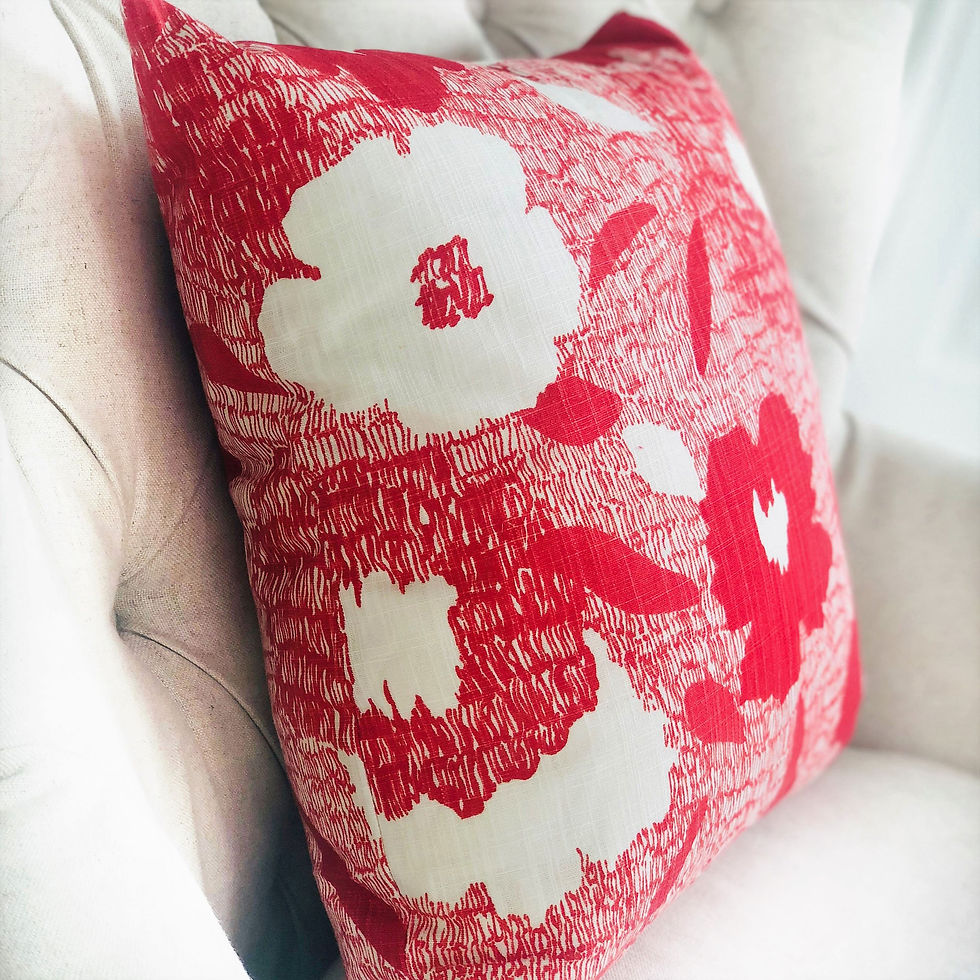 Thumbnail: Hibiscus Red and Beige Luxury Throw Pillow