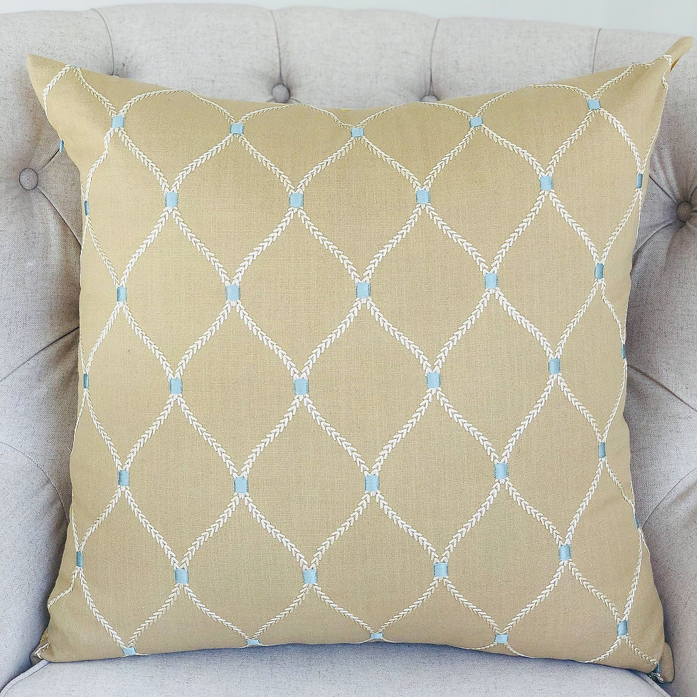 Thumbnail: Abby  Taupe White and Blue Handmade Luxury Pillow