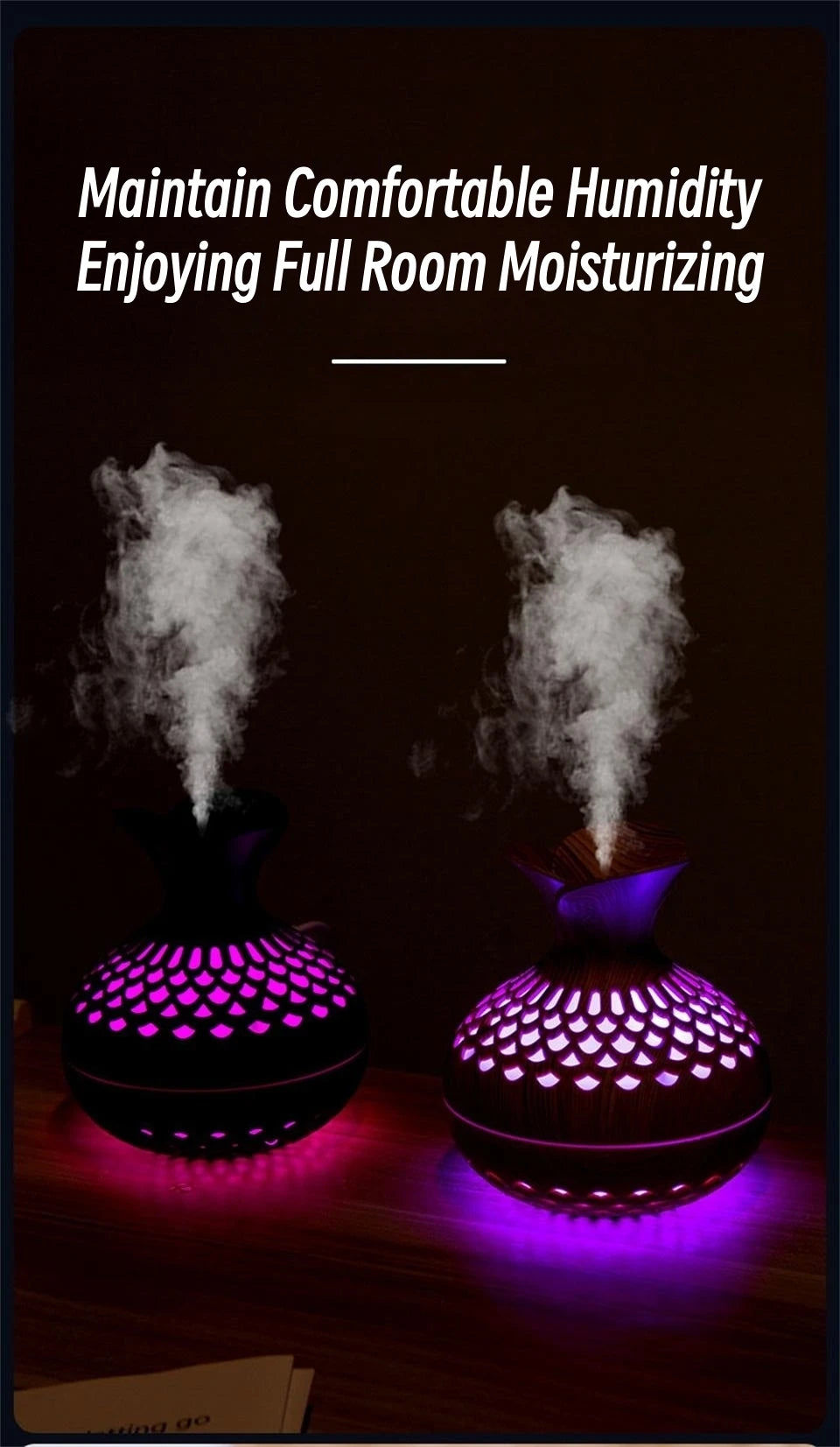 縮圖：Wood Grain Humidifier 300ml USB Aroma Diffuser Atomizer USB Household Humidifier