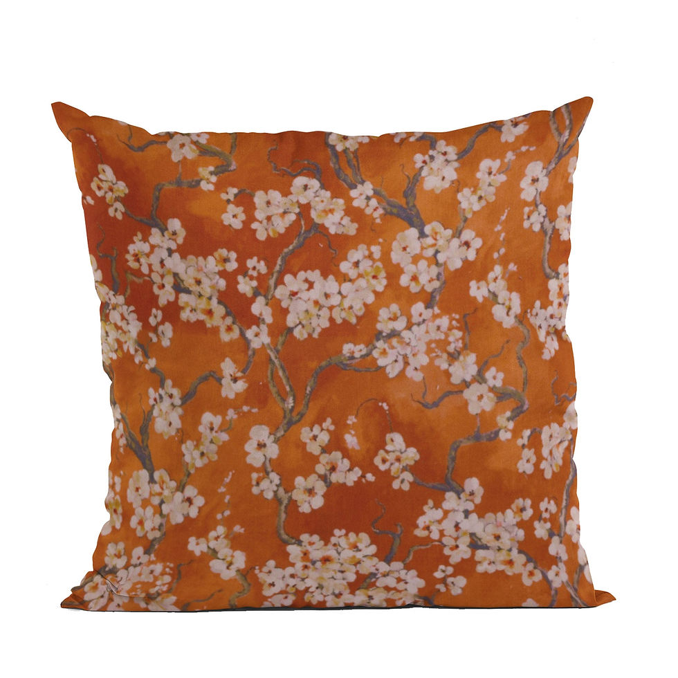 Blossoms Printed on a Linen Looking Polyester. Luxury Throw Pillow