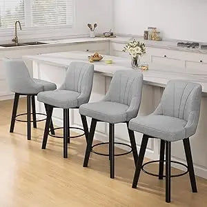 縮圖：Set of 4 Swivel Counter Stools with PU Leather Upholstery, Backrest & Solid Wood