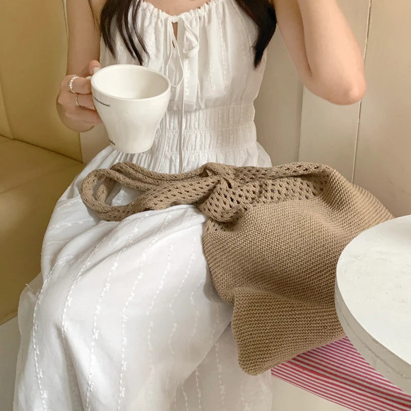 縮圖：Crochet Tote Bag - Handwoven Hollow Knit Handbag for Women