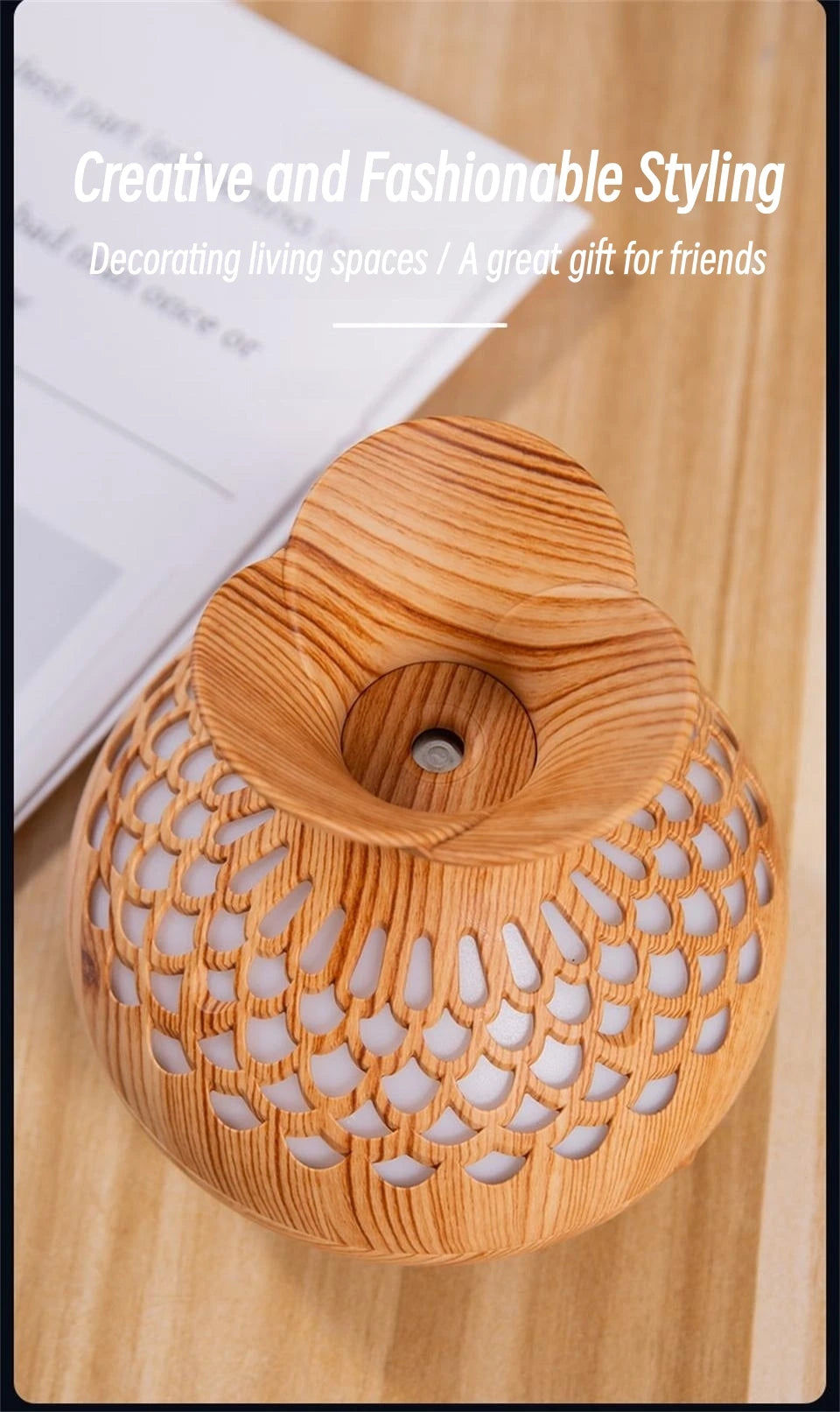縮圖：Wood Grain Humidifier 300ml USB Aroma Diffuser Atomizer USB Household Humidifier