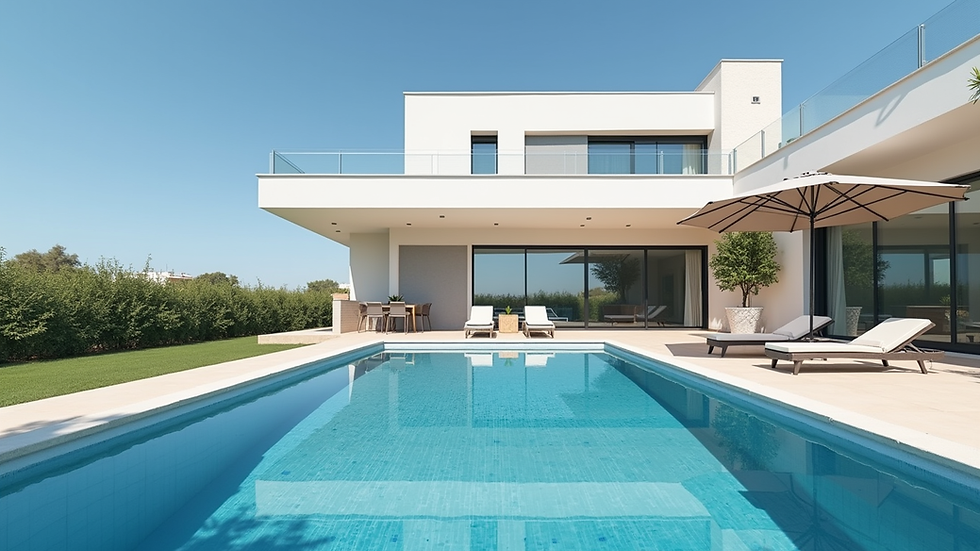 Eye-level view of a modern holiday villa in Murcia with a swimming pool