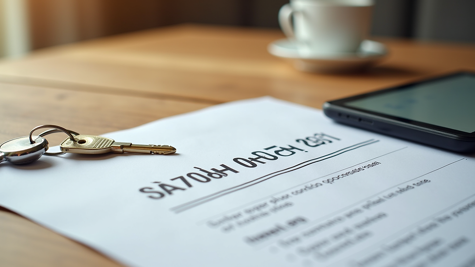 Close-up view of a Spanish property sale contract and keys on a wooden table