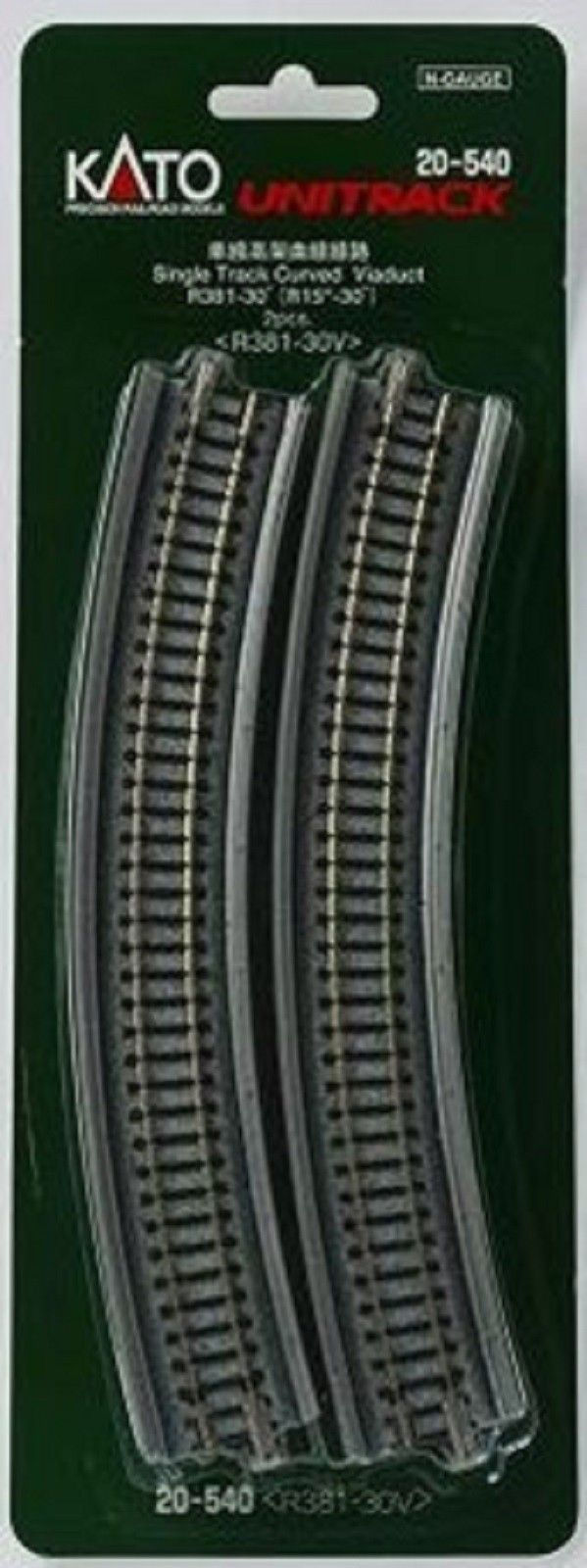 thumbnail image 2 of Kato 20-140 N Scale Curved Rail – R381mm 30° Curve Track – 4 Pieces (Made In Japan) 2 of 6