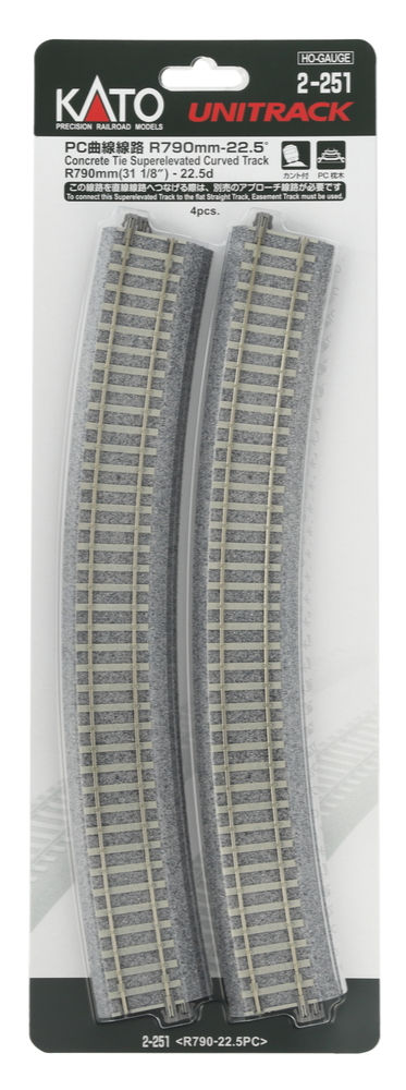תמונה ממוזערת: Kato Unitrack 2-251 Concrete Tie 790mm 22.5 Curve Track 4Pcs - HO S