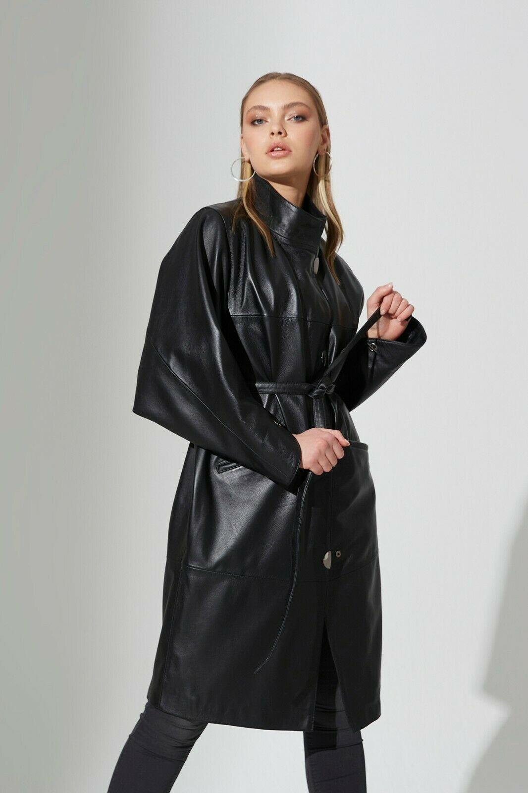 Ladies 3/4 Oversized Leather Coat