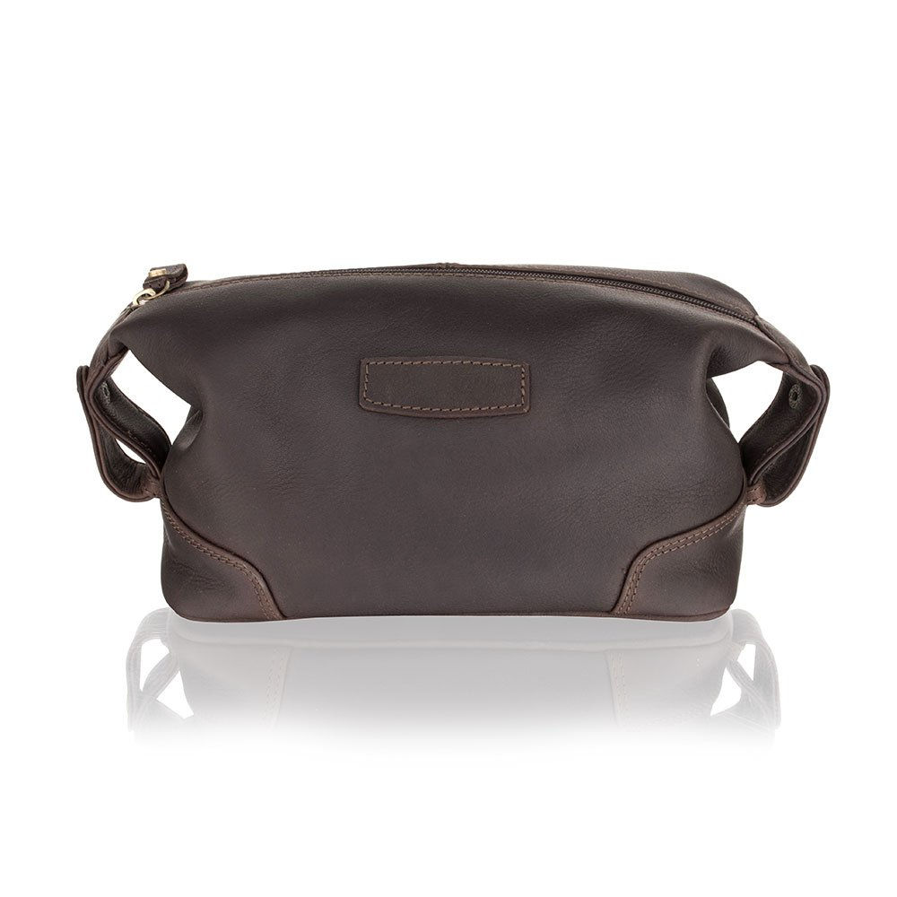 Wash Bag 11.0″ Wide Easy Access Central Zip Compartment – Brown