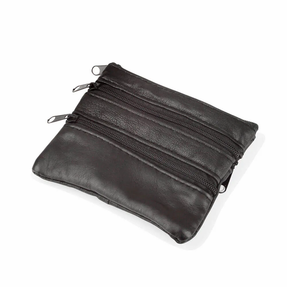 Black Leather Coin Purse with key ring