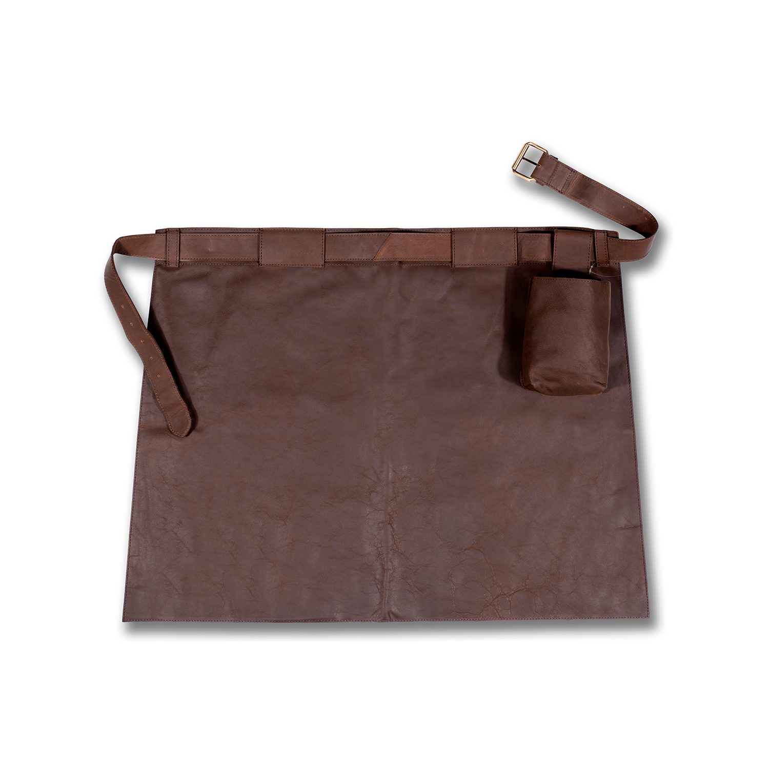 Unisex Brown Waxy Leather Apron, Front Pouch Pocket, Half Length