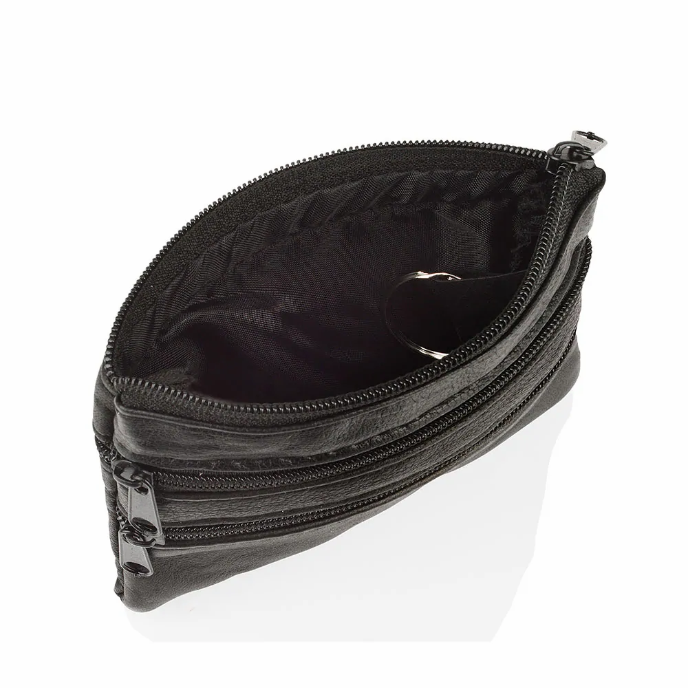 Black Leather Coin Purse with key ring