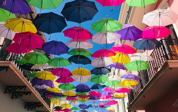 Colorful umbrellas in Old San Juan, Puerto Rico.