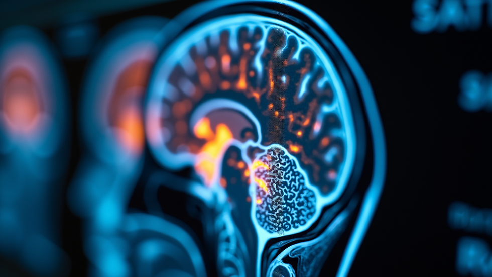 Close-up view of a brain scan highlighting areas affected by neurodegenerative diseases