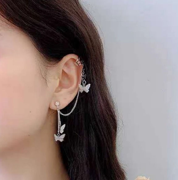 Thumbnail: Silver Butterfly Clip Earrings