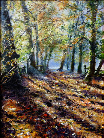 Oil painting of a forest in autumn